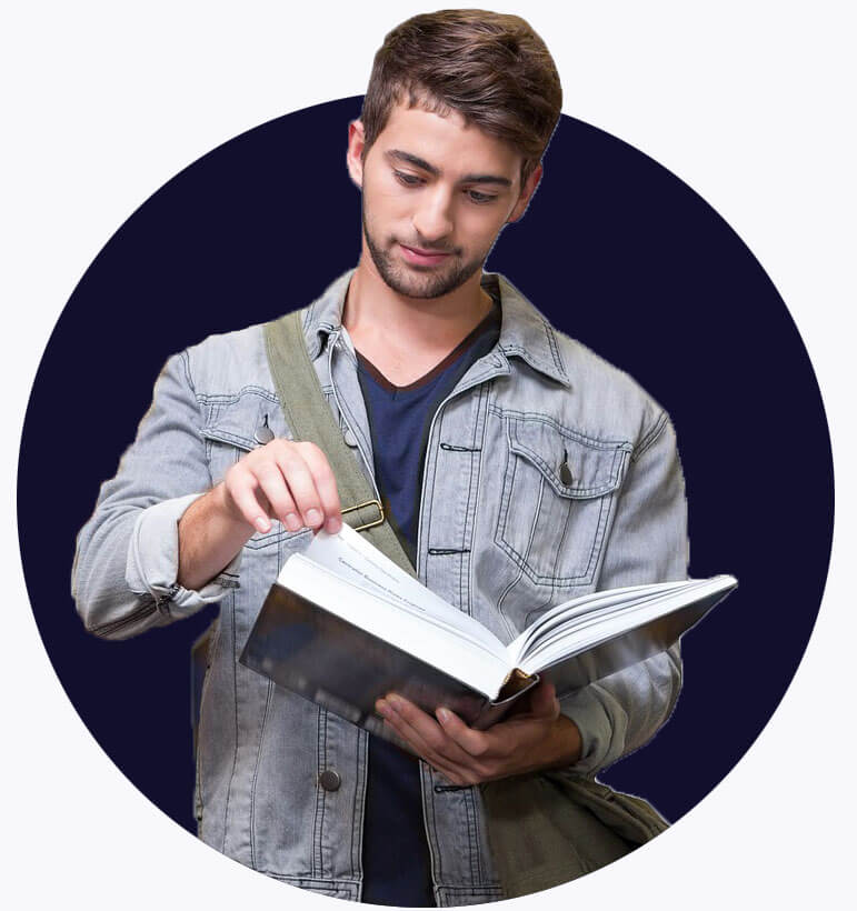 male student reading